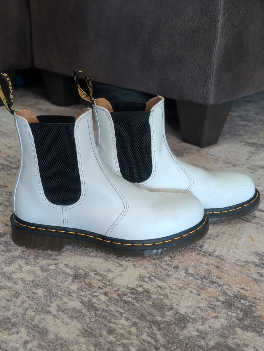 Dr. Martens White Leather Chelsea Boots with Black Elastic